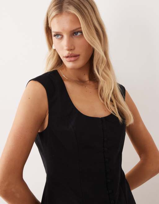 Vestido corto negro con botones y cuello cuadrado de ASOS DESIGN, 2 de 4