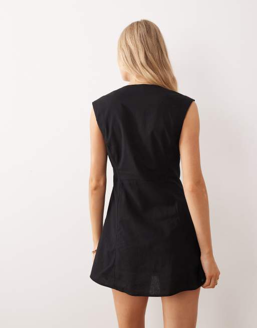 Vestido corto negro con botones y cuello cuadrado de ASOS DESIGN, 3 de 4