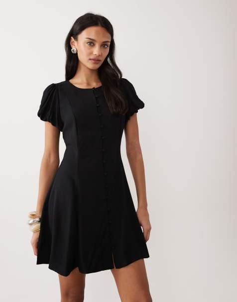 Vestido corto negro con botones y mangas abullonadas Tilla de Nobody's Child - view 1