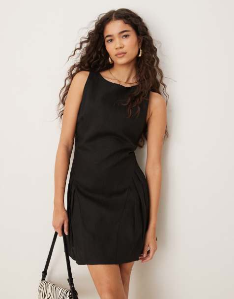 Vestido corto negro con cintura baja de mezcla de lino de Mango - view 1