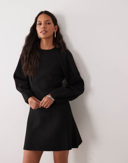 Vestido corto negro con cintura marcada de ASOS DESIGN, 2 de 4
