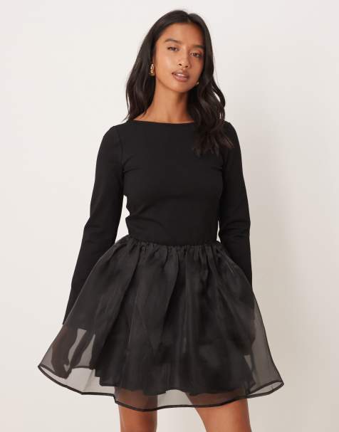 Vestido corto negro con cuello ancho Penny de Nobody's Child Petite - view 1