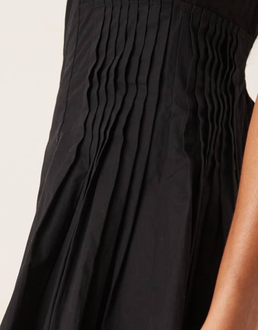 Vestido corto negro con cuello ancho y cintura plisada de ASOS DESIGN, 3 de 4