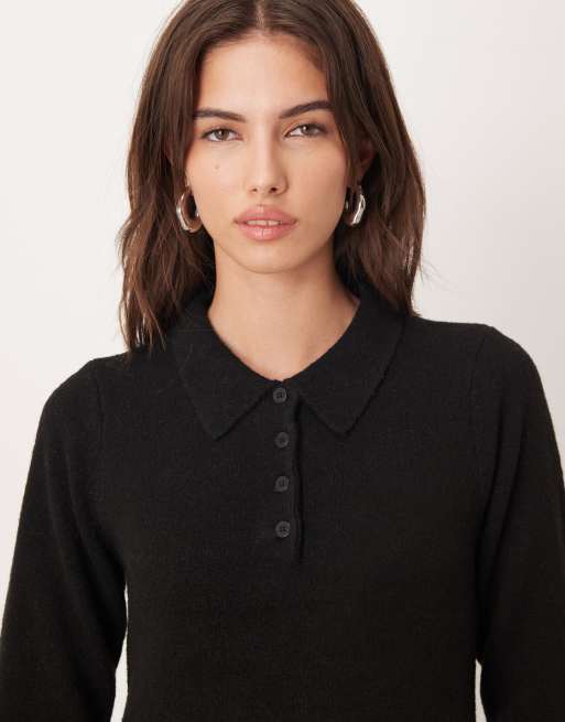 Vestido corto negro con cuello estilo polo de punto de JDY, 4 de 4