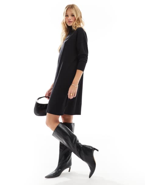 Vestido corto negro con cuello vuelto de punto suave de French Connection - view 1