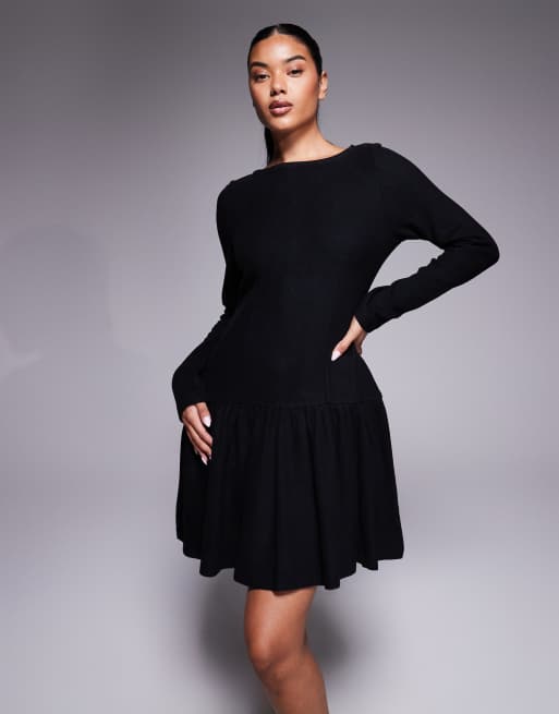 Vestido corto negro con cuerpo estilo corsé y detalle de cintura caída de tejido muy suave de ASOS DESIGN