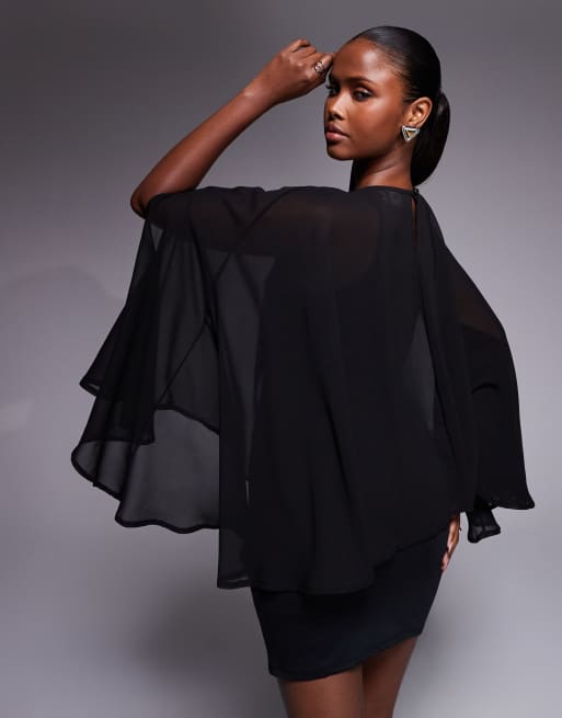 Vestido corto negro con detalle de capa de chifón de ASOS DESIGN, 4 de 4