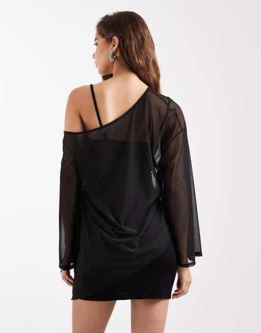Vestido corto negro con detalle de capa superpuesta de ASOS DESIGN, 4 de 4