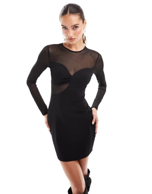 Vestido corto negro con detalle de malla de NA-KD