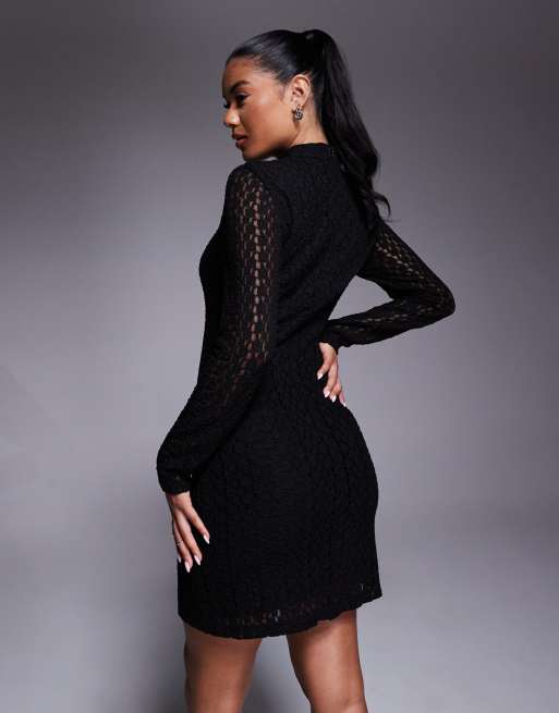 Vestido corto negro con diseño floral de malla Vezza de Bardot, 2 de 4