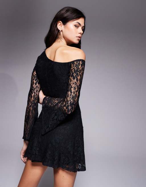 Vestido corto negro con escote Bardot de encaje de ASOS DESIGN, 4 de 4