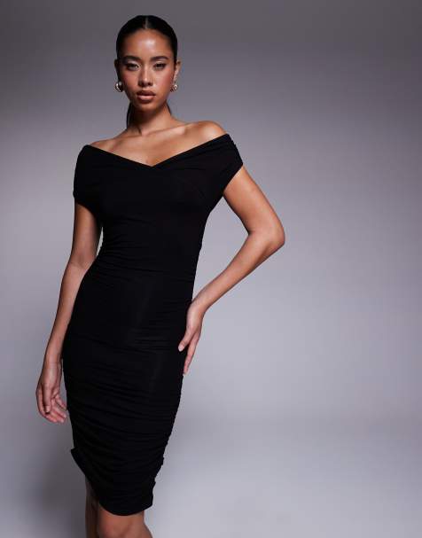 Vestido corto negro con escote Bardot fruncido de ASOS DESIGN - view 1