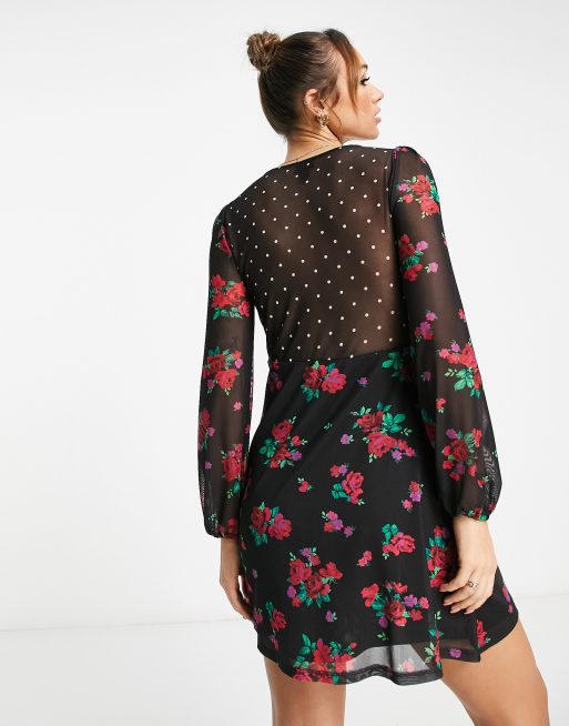 Vestido negro estampado online flores