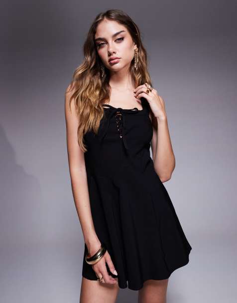 Vestido corto negro con lazada delantera de popelina de Missy Empire - view 1