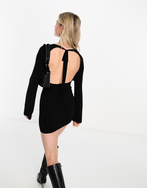 Vestido de punto con espalda descubierta - Negro - MUJER