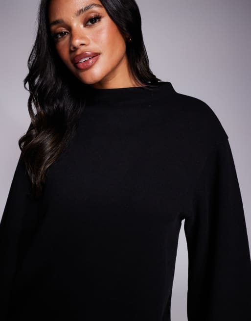 Vestido corto negro con mangas anchas de tejido muy suave de ASOS DESIGN, 2 de 4