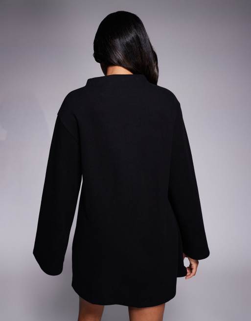 Vestido corto negro con mangas anchas de tejido muy suave de ASOS DESIGN, 3 de 4