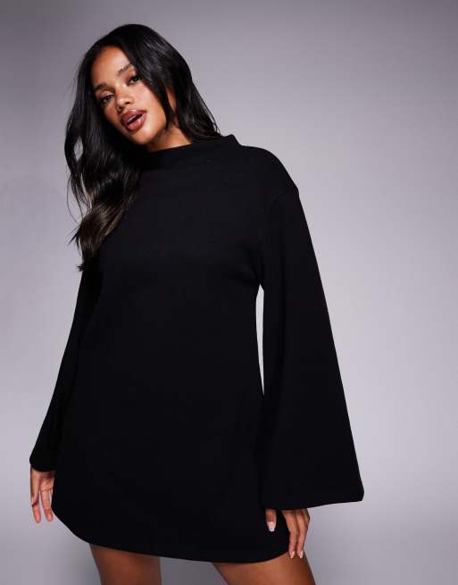 Vestido corto negro con mangas anchas de tejido muy suave de ASOS DESIGN, 4 de 4