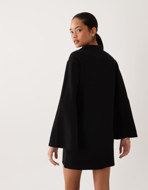 Vestido corto negro con mangas anchas de tejido muy suave de ASOS DESIGN, 4 de 4