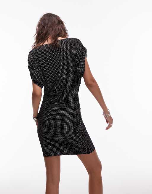 Vestido corto negro con mangas murciélago y estampado de lunares de ASOS DESIGN, 3 de 4