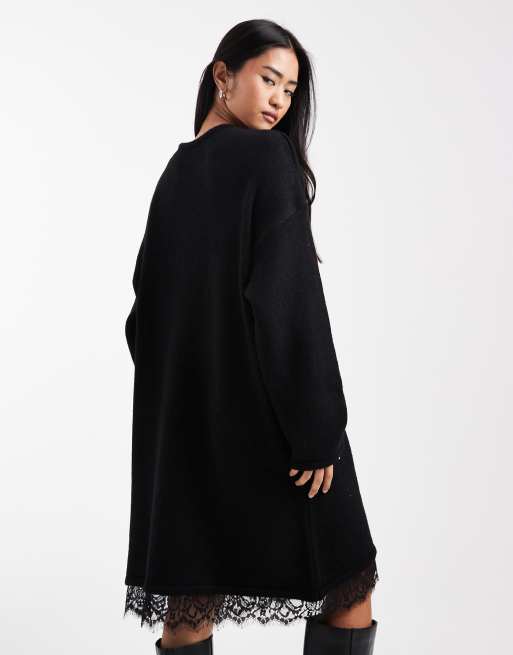 Vestido corto negro con ribete de encaje de punto de ASOS DESIGN, 4 de 4
