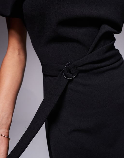 Vestido corto negro cruzado con cuello subido de ASOS DESIGN, 3 de 4