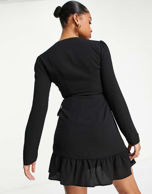 Vestido corto negro cruzado en la parte delantera de ASOS DESIGN, 2 de 4