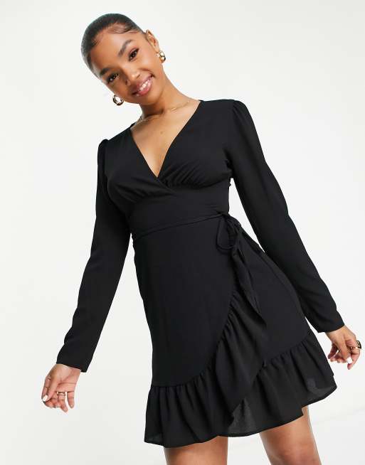 Vestido corto negro cruzado en la parte delantera de ASOS DESIGN, 3 de 4