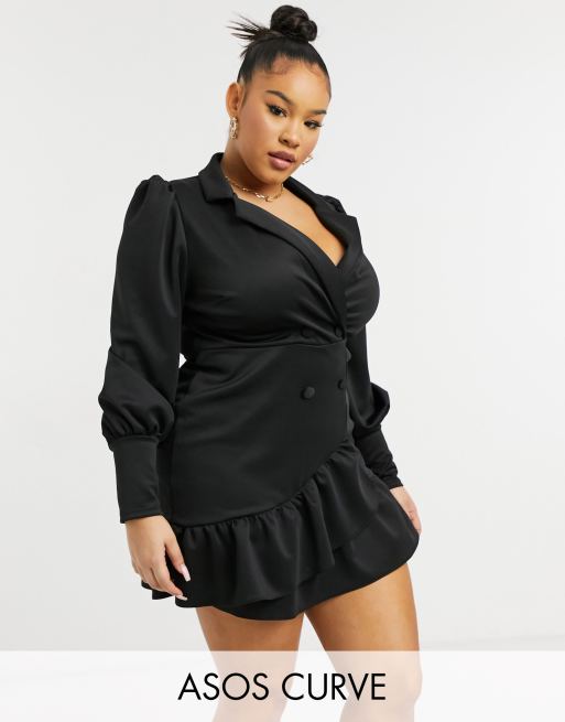 Vestido corto negro cruzado estilo esmoquin de ASOS DESIGN Curve