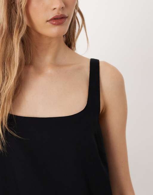 Vestido corto negro de corte recto con cuello ancho de ASOS DESIGN, 3 de 4