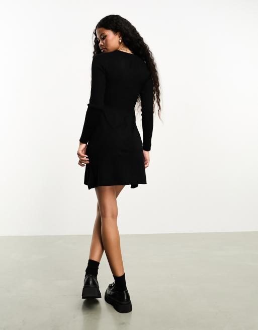Vestido corto negro de corte skater de punto de Only Petite , 4 de 4