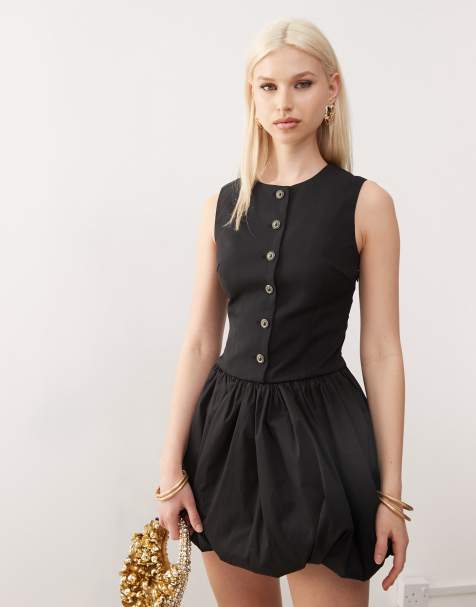 Vestido corto negro de estilo chaleco con falda abullonada de Amy Lynn - view 1