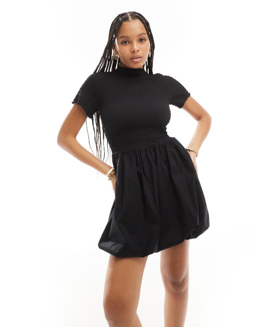 Vestido corto negro de manga corta con bajo abullonado de ASOS DESIGN, 3 de 4