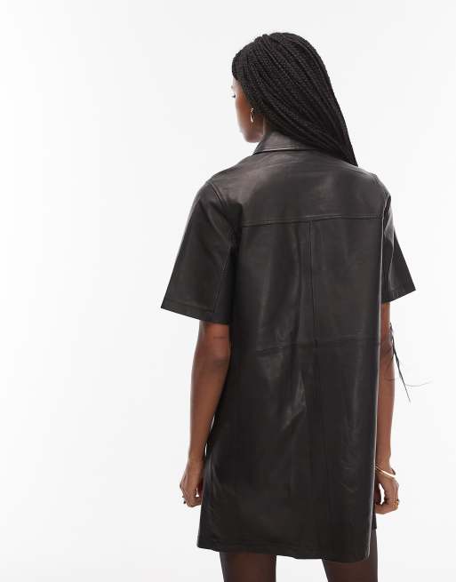 Vestido corto negro de manga corta con botones de cuero Rock de AllSaints , 4 de 4
