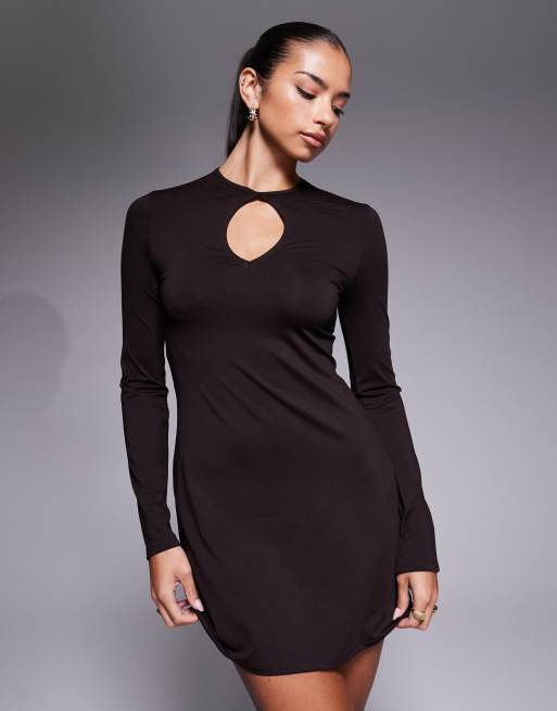 Vestido corto negro de manga larga con abertura discreta de ASOS DESIGN, 3 de 4