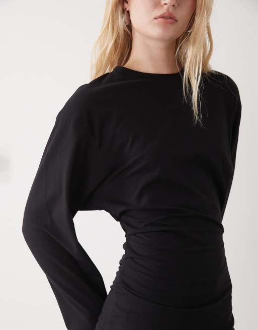 Vestido corto negro de manga larga con cintura ceñida de Weekday, 3 de 4