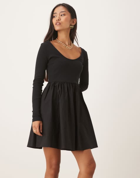 Vestido corto negro de manga larga con cuello ancho de Nobody's Child - view 1
