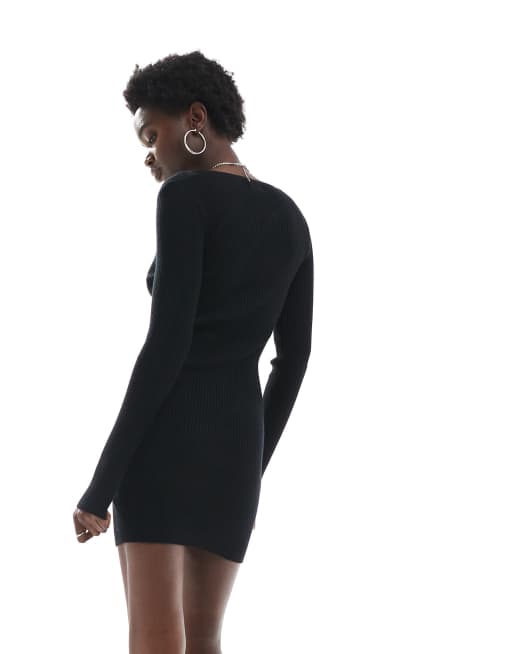 Vestido corto negro de punto acanalado de Cotton On, 2 de 4