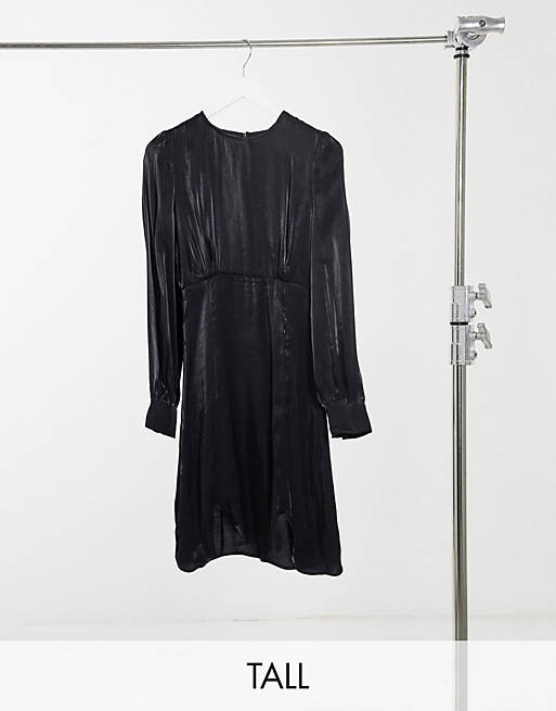 Vestido corto negro de tacto sedoso con ribete de encaje Shine de Y.A.S Tall