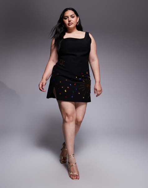 Vestido corto negro de terciopelo con cuello cuadrado y diseño celestial de lentejuelas y pedrería de Renee Studio - view 1