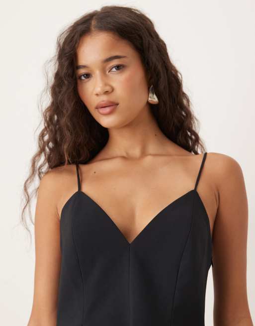 Vestido corto negro de tirantes con cintura moldeada de ASOS DESIGN, 4 de 4