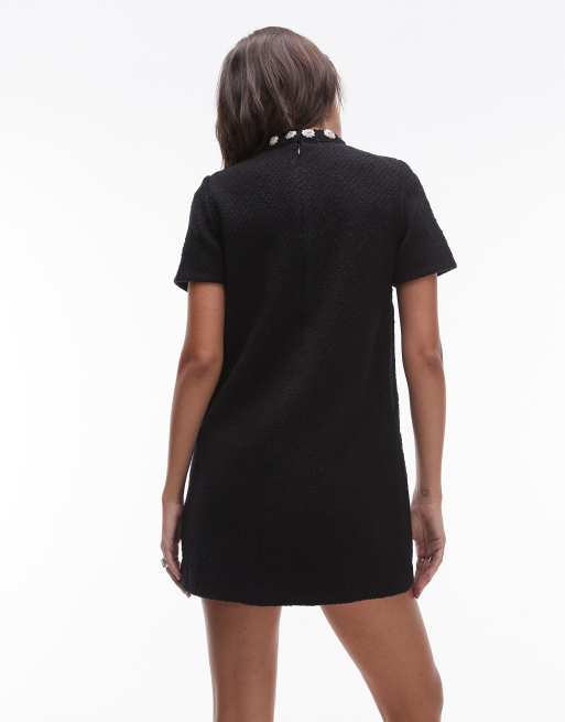 Vestido corto negro de tweed con cuello de abalorios de & Other Stories, 2 de 4