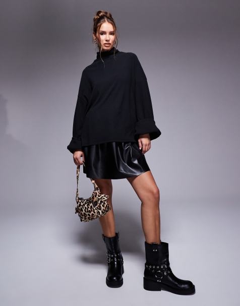 Vestido corto negro efecto 2 en 1 con jersey de punto y falda de poliuretano de ASOS DESIGN - view 1
