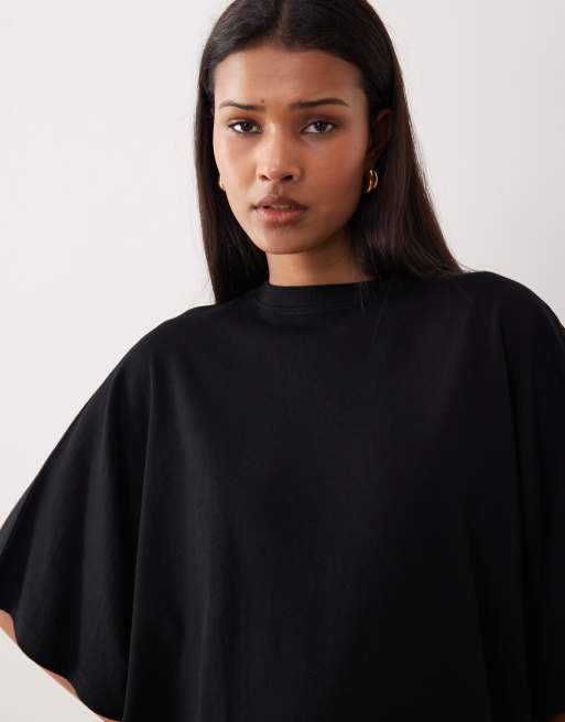 Vestido corto negro estilo camiseta con mangas de murciélago de ASOS DESIGN, 3 de 4