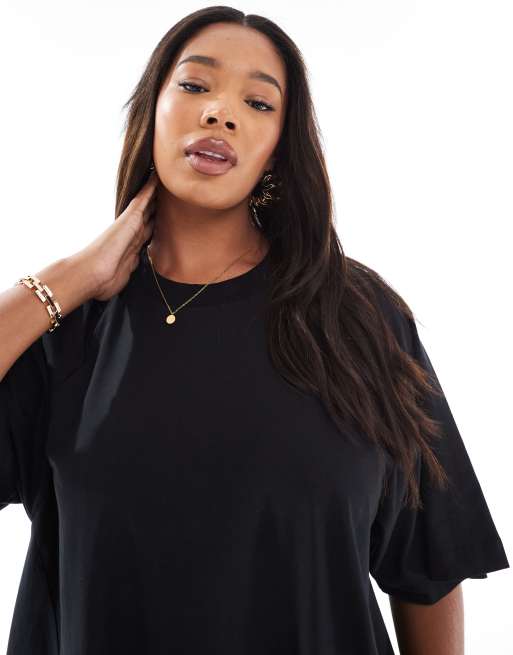Vestido corto negro estilo camiseta con vuelo de ASOS DESIGN Curve, 3 de 4