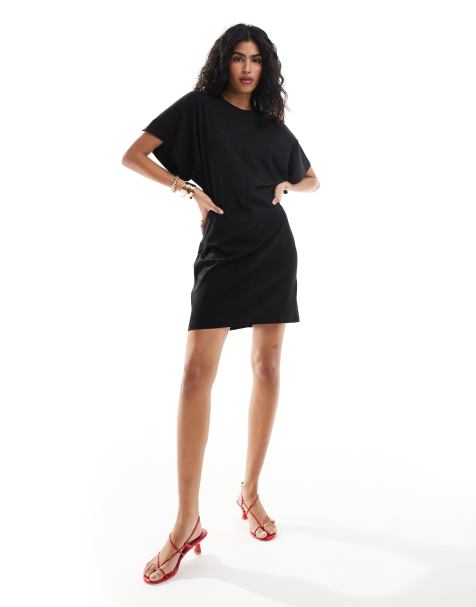 Vestido corto negro estilo camiseta de manga corta kimono de punto liso de & Other Stories - view 1