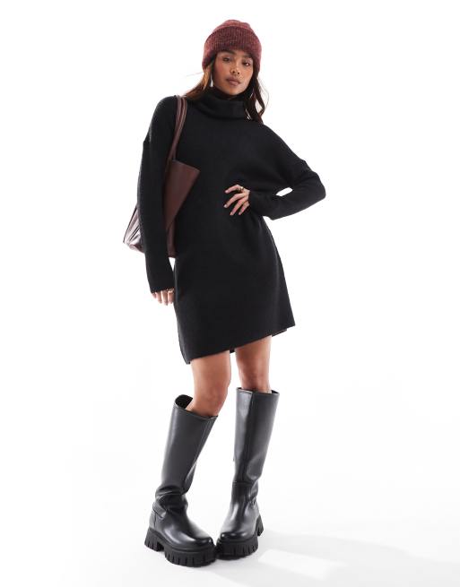 Vestido corto negro estilo jersey con cuello vuelto de punto de Only , 2 de 4