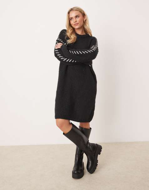Vestido corto negro estilo jersey con pespuntes en contraste de punto de VILA Petite - view 1