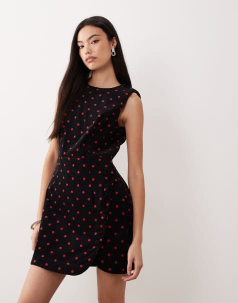 Vestido corto negro estilo pichi con estampado de lunares de pana de Nobody's Child - view 1