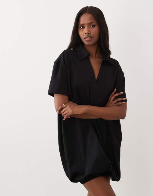 Vestido corto negro estilo polo con bajo abullonado de ASOS DESIGN, 2 de 4